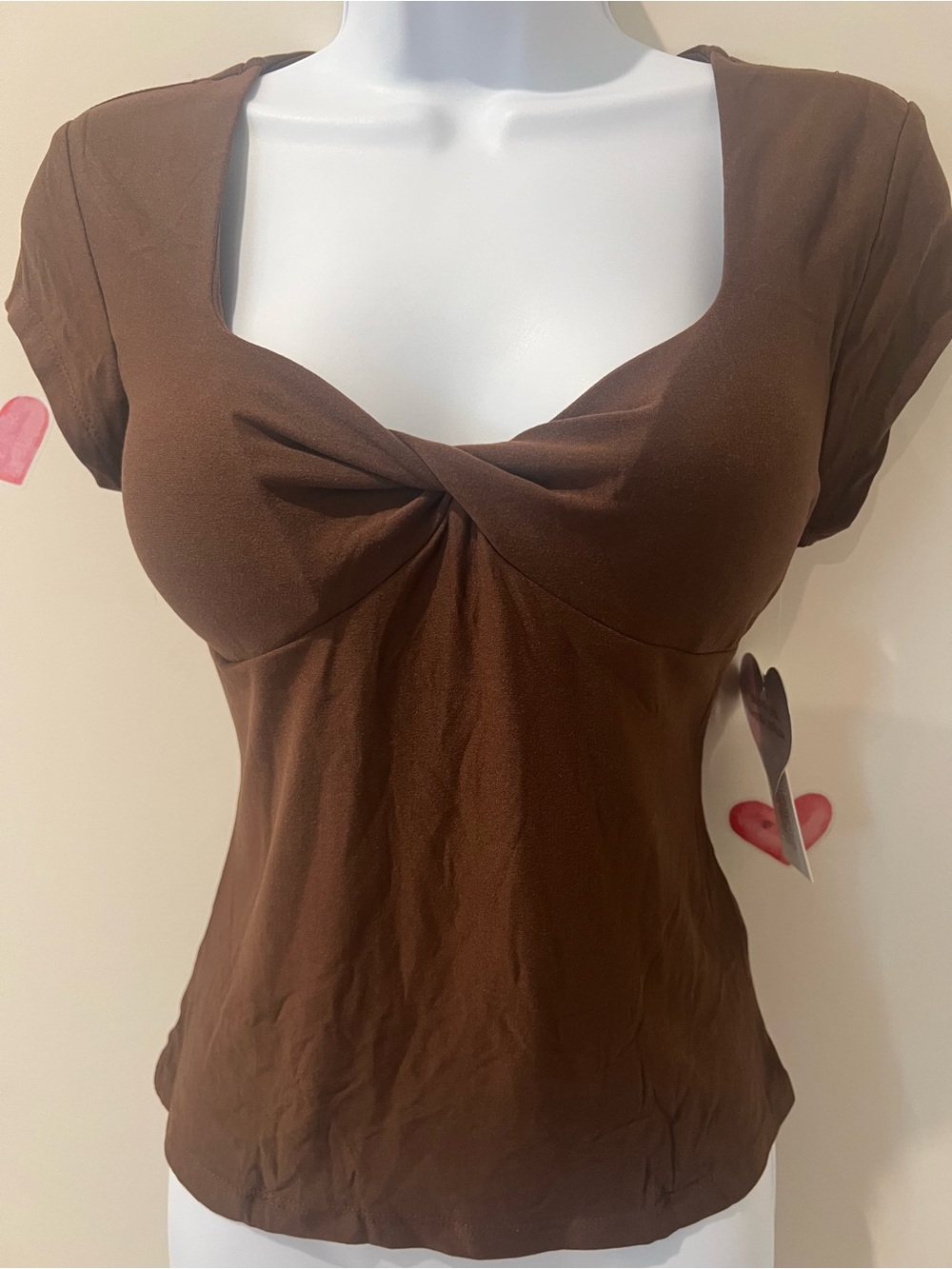 Derek Heart Brown Twist-Front Short Sleeve Top